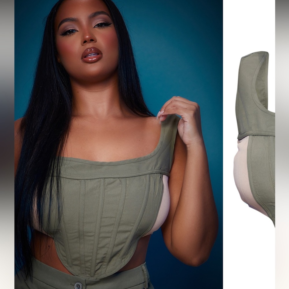 Pretty Little Thing KHAKI CARGO PANEL CORSET - Picture 3 of 7